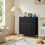 DUMOS 8 Drawer Dresser for Bedroom, Fabric Storage Organizer with Sturdy Metal Frame, Wooden Top Chest of Drawers for Closet 