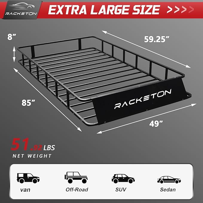 85”x49”x8” Roof Cargo Rack for SUV Car Trucks,Heavy Duty Cargo Basket Anti-Rust Top Luggage Rack