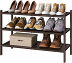 kiplant Bamboo Shoe Rack for Entryway, 3-Tier Stackable | Foldable | Natural, Shoe Organizer for Hallway Closet, Free Standin