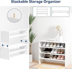 Whitmor Stackable 28" Extra Wide 2-Shelf Storage Organizer, Stackable Wood Combination Shoe Organizer Racks Shelves for Close