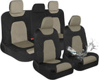 Motor Trend Waterproof Car Seat Covers Full Set – Black & Beige Seat Covers for Car Front & 60/40 Split Back Bench - Carseat 