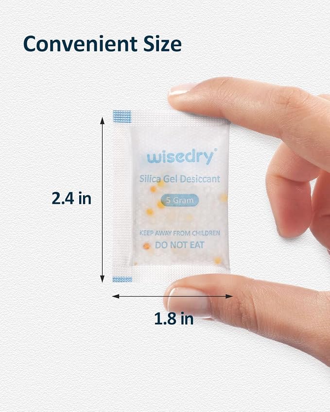 wisedry 5 Gram [60 Packs] Food Grade Silica Gel Packs Rechargeable Desiccant Dehumidifiers Pouches with Color-Indicating