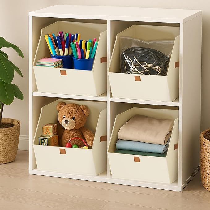 Homsorout Fabric Closet Storage Cubes - 6 Pack Square Storage Bins with Dual Handles for Clothes, Towels, Toys, Cube Storage 