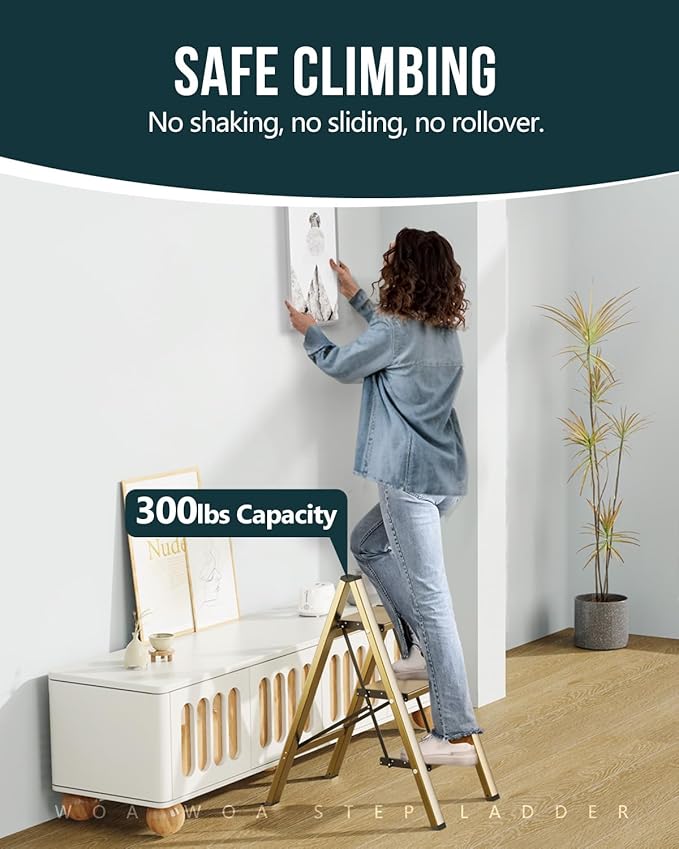 WOA WOA Step Ladder, 3 Step Foldable Step Stool with Widen Pedals, Portable Home Ladders for Kitchen, Lightweight Aluminum St