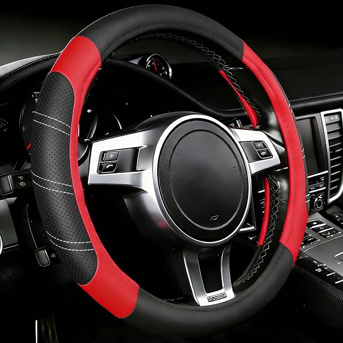 NBTEPEM Customized Auto Car Steering Wheel Cover for Honda Accord, Civic, CR-V, HR-V, Pilot, Microfiber Leather Sport Steerin