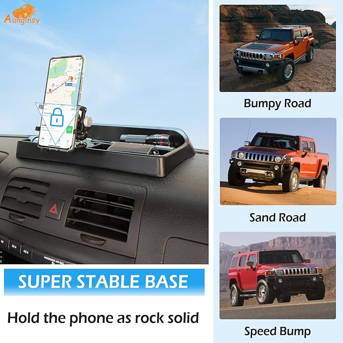 Aunginsy Center Console Dash Storage Tray with Mobile Phone Mount Compatible with Hummer H3 2005-2009, Car Dashboard Multi-Functional Phone Holder Storage Box Dash Organizer Tray Insert Accessories