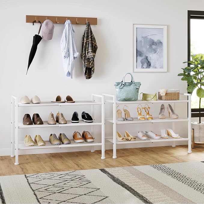 3-Tier Metal Shoe Rack, Sturdy Floor-Mounted Storage Organizer for Closet Entryway Garage Dorm Room, Easy Assembly Multi-Purp