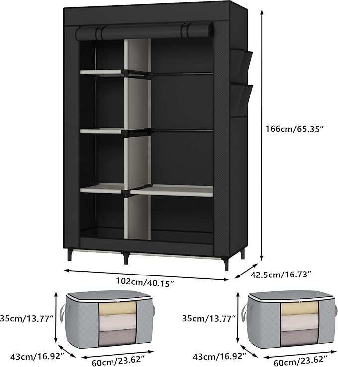 Calmootey Portable Closet, Wardrobe with 6 Shelves and Hanging Rod, Storage Organizer for Bedroom, Non-Woven Fabric Cover wit