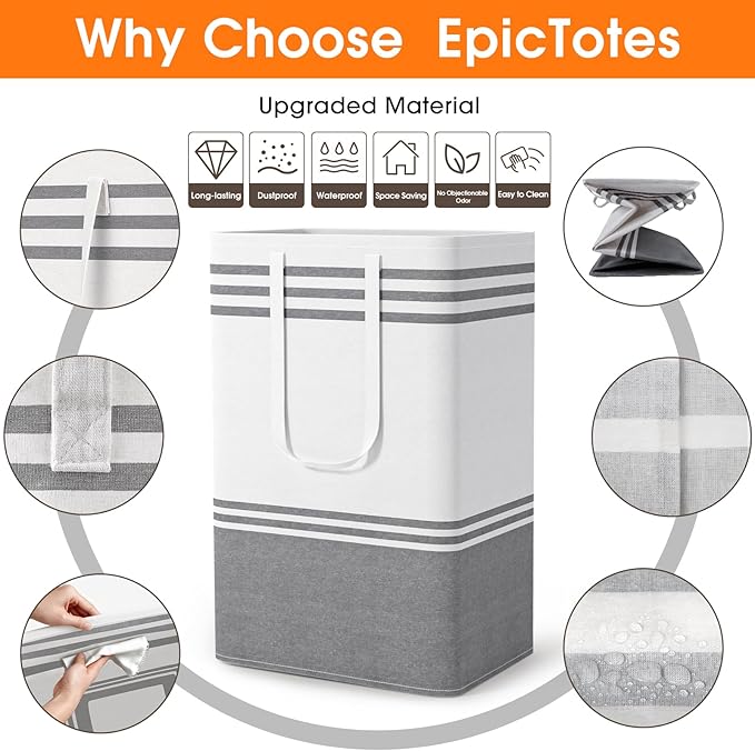 3 Pack Large Laundry Baskets, Laundry Hampers, Freestanding Waterproof Collapsible Clothes Bag with Extended & Reinforced Han