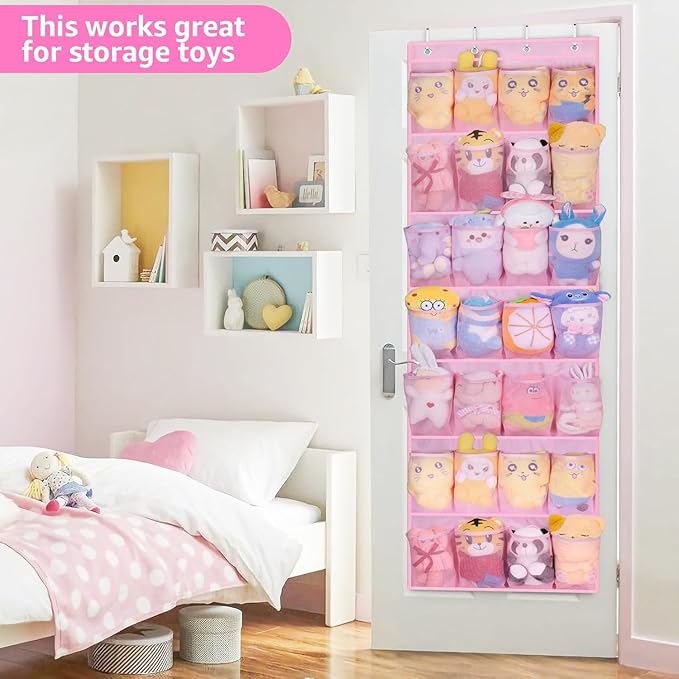 MISSLO Kids Over the Door Shoe Organizer Pink Hanging Shoe Rack Baby Toddler Hanging Shoe Organizer Cute Shoe Holder Girl Roo
