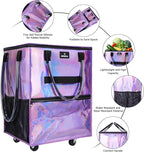 Reusable Grocery Bag on Wheels, Foldable Rolling Shopping Tote Bag, Water-Resistant Material, Zipper Top, Heavy Duty Handle, Lightweight, Strong Carrying Capacity, Medium, Gradient Purple