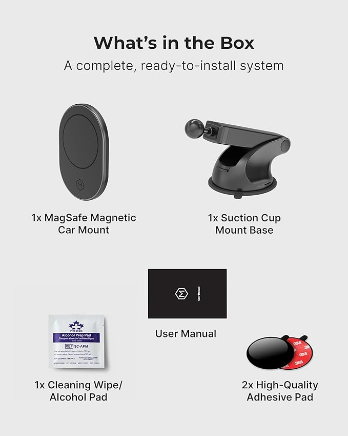 Magsafe Magnetic Phone Car Mount - Magnetic Cell Phone Holder for Car - Magsafe Compatible with iPhone 14/15/16/17, iPhone Air & Smartphone - Suction Cup Base for Dashboard & Windshield