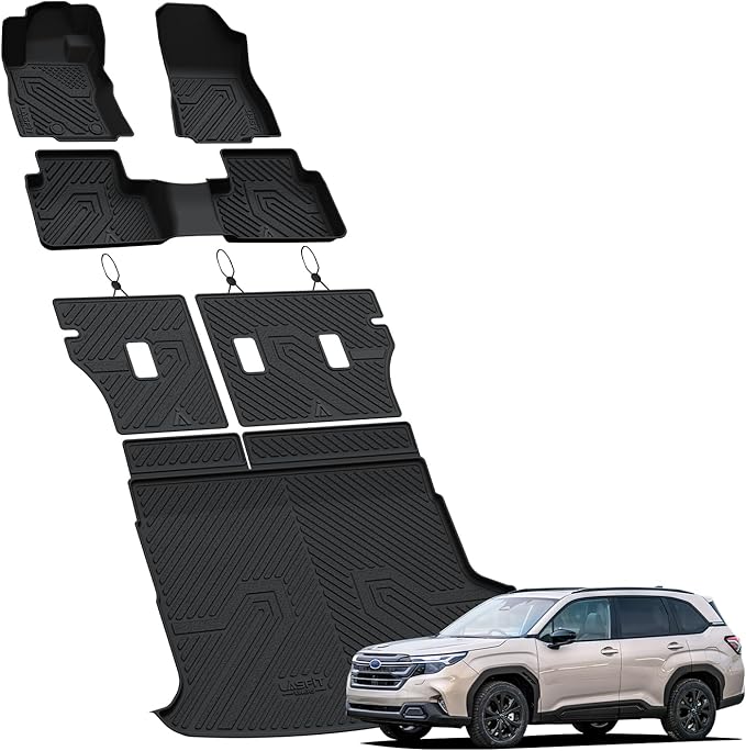 LASFIT Floor Mats & Backrest & Cargo Mats for Subaru Forester 2026 2025 (Fit Hybrid, Not for Gas), All Weather TPE Custom Fit Easy Clean for Forester Hybrid 2025 2026 Car Accessories Trunk Liners