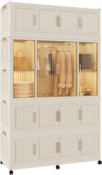 Portable Wardrobe Closet Storage Organizer for Clothes, Clothes Dresser, 12 Magnetic Doors-12 Cubes & 2 Hanging Rod,16 pcs Ha