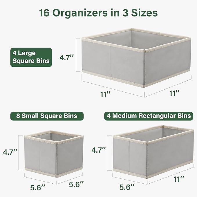 Kootek 16 Pack Drawer Organizer Clothes, Dresser Drawer Organizers for Clothing Fabric Foldable Closet Organizers and Storage