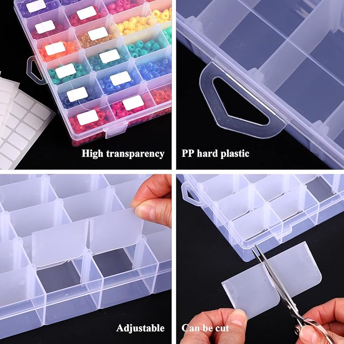 OUTUXED 8 Pack 36 Grids Clear Plastic Storage Boxes with Adjustable Dividers, Beads Storage Containers, Jewelry and DIY Craft