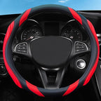 Concave Convex Massage Black Red Microfiber Leather Steering Wheel Cover, 14.5-15 Inch Non-Slip Breathable Microfiber Car Ste