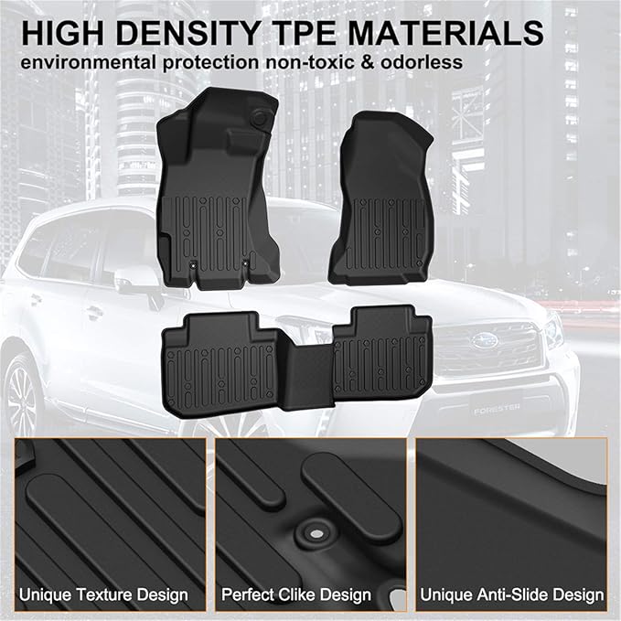 KIWI MASTER Floor Mats for 2014-2018 Subaru Forester, Custom Fit All Weather Car Mats, Heavy Duty TPE Floor Liners, Front & Rear 2 Row, Black