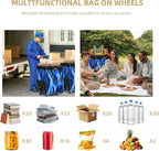 (Medium, Blue) Reusable Grocery Bag on 4 Wheels, Foldable Rolling Tote Carries Up to 66lb Shopping Trolley, Rolling Bag with 3 Handles, Zipper Clouser Rolling Tote Bag with Wheels for Laundry