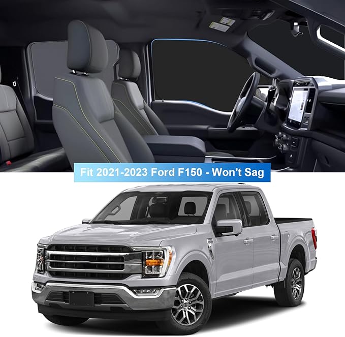 Front Side Window Sun Shade for 2021-2025 Fo-rd F150 Accessories 2Dr 4Dr Pickup, Foldable Window Sunshade Sun Visor Protector for F150, Side Window Shades Sun Shield Blocks UV Rays Heat