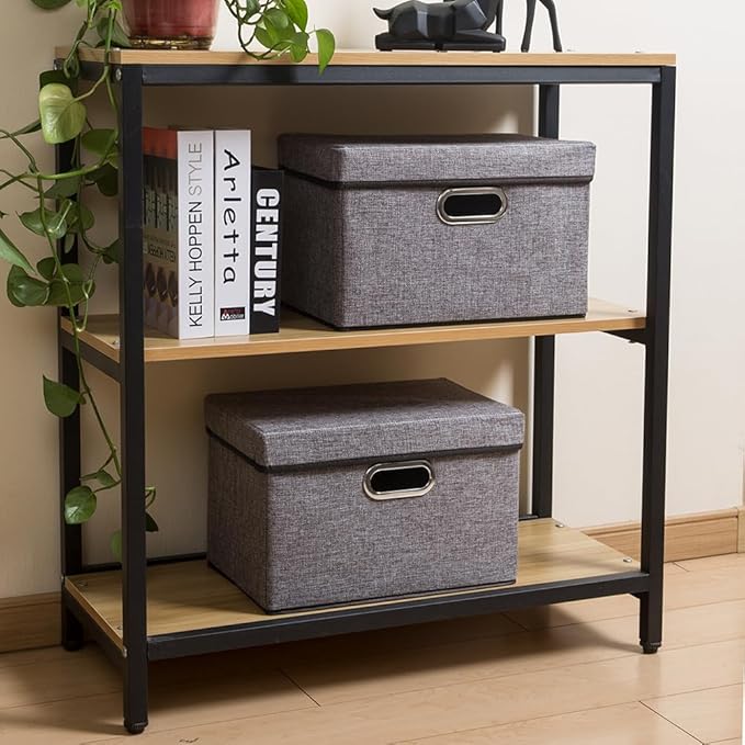PRANDOM Foldable Storage Boxes with Lids [1-Pack] Linen Fabric Collapsible Storage Bins Organizer Containers Baskets Cube wit