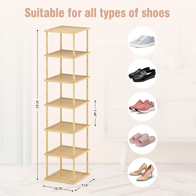 MHXW SXPN Bamboo Free Standing Shoe Rack Shelf Multi Tier Tall Wooden Stackable Shoes Rack Organizer for Closet Front Door En