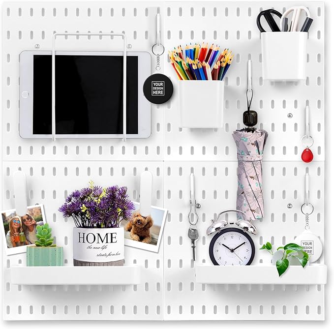 Peg Board, Pegboard Combination kit, 4 Pegboards and 12 Accessories Modular Hanging for Wall Organizer,Suitable for Wall Stor