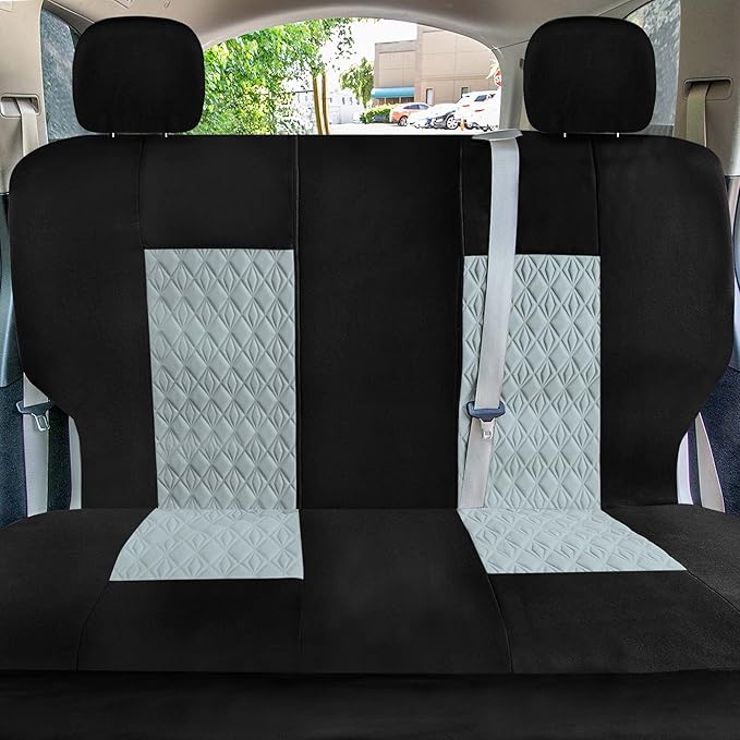 Universal Fit Diamond Stitched Flat Cloth Car Seat Covers Full Set - Gray