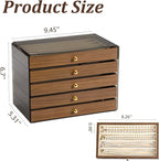 CLUQMEIK 5 Layer Necklace Jewelry Box, Vintage Wooden Jewelry Box with Acrylic Cover Stackable Necklace Storage Organizer for