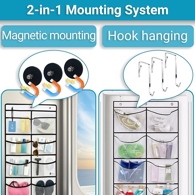 Magnetic Cruise Organizer, 8 Large Durable Pockets Over The Door Organizer For Cruise Ships, Magnetic & Hanging Cruise Organi