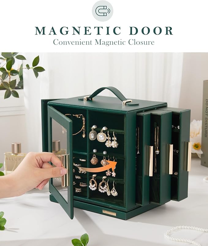 Homde Jewelry Box for Women Large: Rotating Organizer for Ring Earring Necklace Bracelet - 7 Drawers Storage for Dresser (For