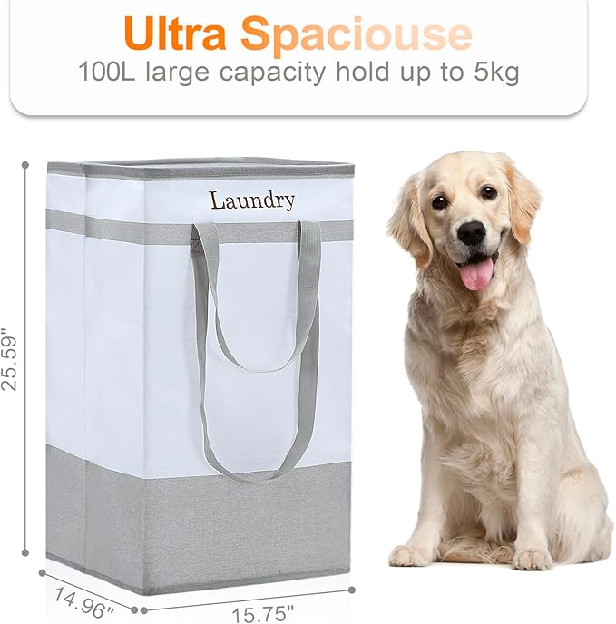 FairyHaus Laundry Basket 100L, 2Pack Laundry Hamper with Easy Carry Handles, Collapsible Laundry Baskets Hampers for Bathroom