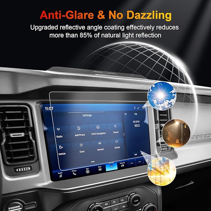 Bronco Screen Protector 12 In for 2021-2024 Ford Bronco Wildtrak/Raptor/Outer Banks/Everglades/Badlands SYNC 4 12" Touchscree