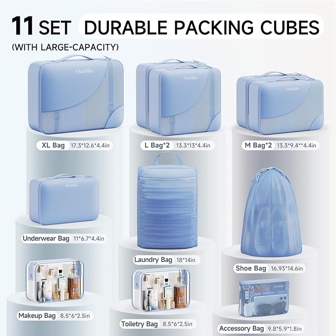 11 Set Packing Cubes for Travel, Gifts for Women Mom Kids, TSA Approved Bags for Makeup, Cosmetic, Toiletry, Suitcase Organiz
