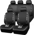 CAR PASS Leather Bling Diamond Car Seat Covers Full Set, Shining Rhinestone Waterproof Durable Rear with Zipper, Universal Fit Automotive Glitter Crystal Sparkle Strip for Cute Women Girly Black