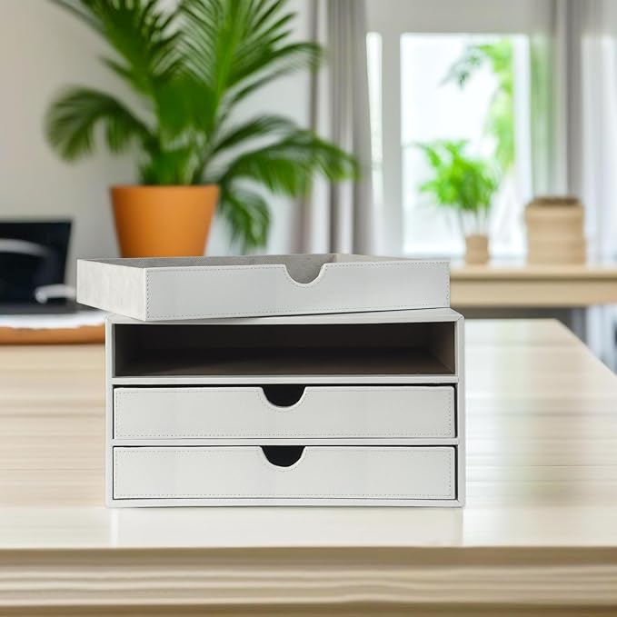 UnionBasic Document Organizer, 3-Drawer File Cabinet Document Storage Box, Office Desktop Filing Organizer, Croco White