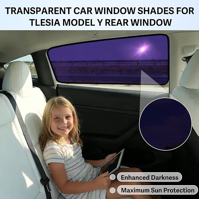 ZATOOTO Tesla Model 3 Car Window Shade for Baby, Bluish-Purple Static Cling Car Shades for Rear Window | Block Harsh Sunlight | UV Protection | Rear Window Sun Shade with Storage Bag | 2018-2025 |