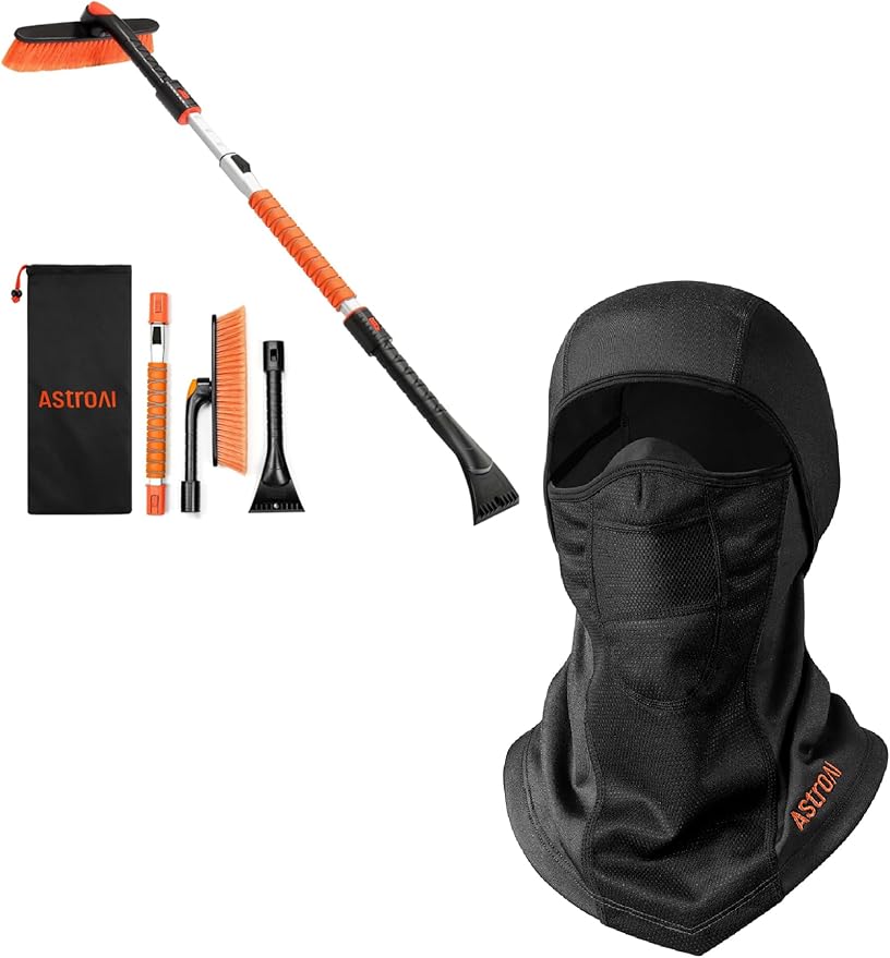 AstroAI 47.2" Ice Scrapers & Ski Mask Balaclava for Cold Weather Black