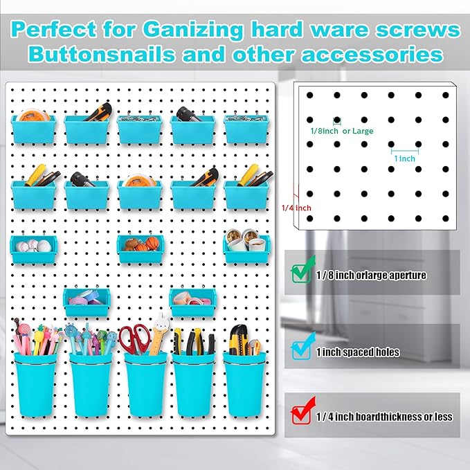 Yookeer 20 Pcs Pegboard Bins and Cups with Hooks and Loops Peg Assortment Organizer Accessories Various Tool Organizer Pegboa