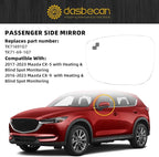 Dasbecan Left Driver Side Mirror Glass Compatible with Mazda CX-5 2017-2023 CX-9 2016-2023 with Heated Blind Spot Detection Convex Glass with Backing Plate Replaces TK71691G7 TK71-69-1G7