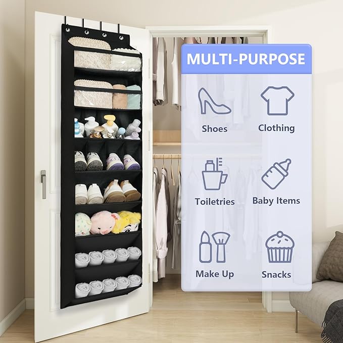 FENTEC 1 Pack 8 Shelves Over The Door Shoe Organizer, 68" Exlarge Deep Pockets Hanging Shoe Organizer, Shoe Rack for Closet, 