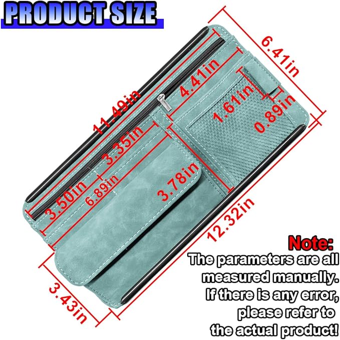 Car Sun Visor Organizer, Leather Multi-Pocket Glasses Card Holder with Zipper, Waterproof Scratch-Resistant Sunshade Storage Bag, Universal Auto Interior Accessory for Car/Truck/SUV (Blue)