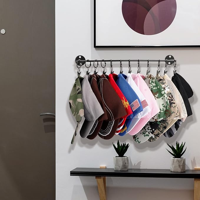 CAPHONT Hat Rack for Baseball Cap Organizer with 24 Hooks, Modern Metal Hats Storage Wall Mounted Caps Hanger for Closet Door