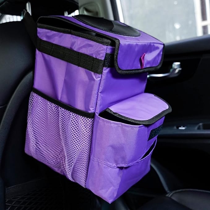 Car Trash Can Foldable Garbage Bin Leakproof 2.3 Gallons Purple