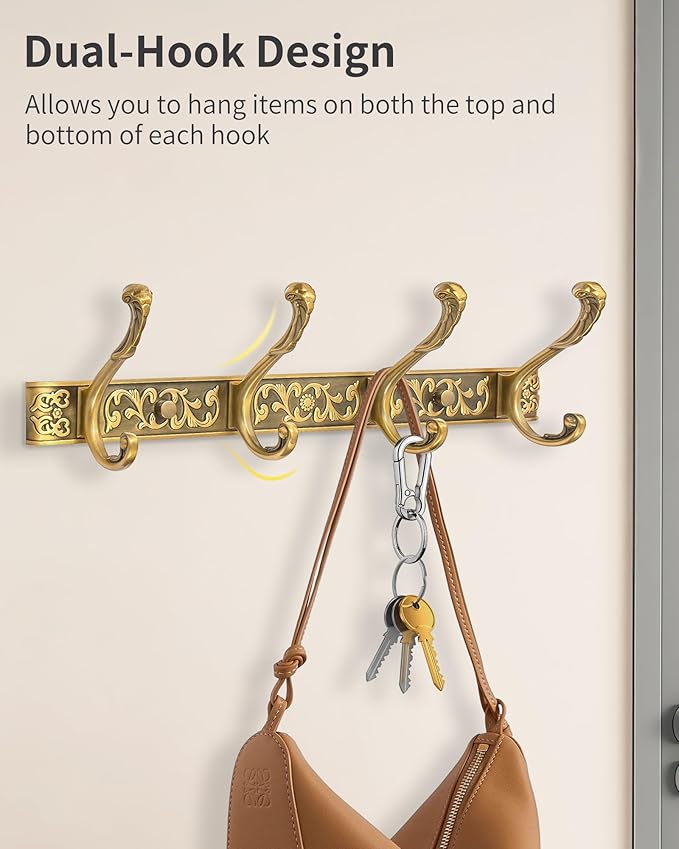 Vintage Coat Rack Wall Mount, Decorative Wall Coat Rack with 4 Hooks for Hanging Key Purse Hat Robe Towel Clothes Unique Hang