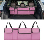 Car Trunk Organizer, Waterproof Backseat Hanging Large Storage with Adjustable Straps, Collapsible Cargo Bag with 4 Pockets,