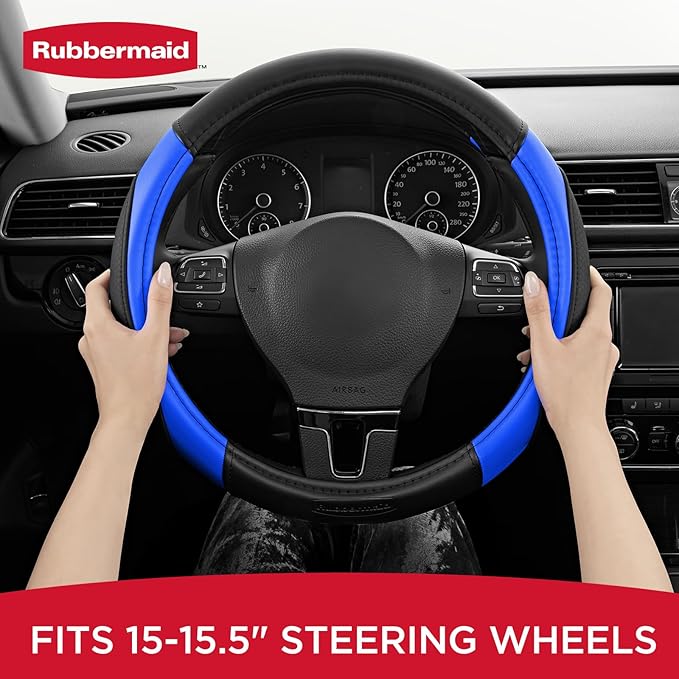 Rubbermaid Steering Wheel Cover – Universal Fit 14.5"–15" Steering Wheel Cover, Anti-Slip Grip, Breathable Leather, All-Seaso