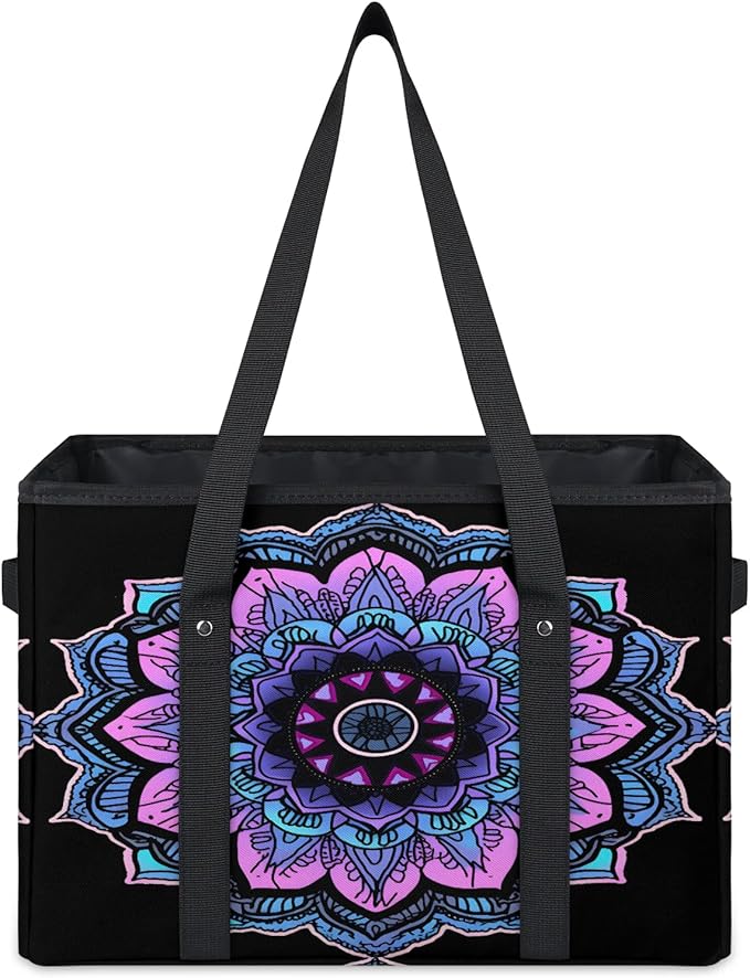 Reusable Grocery Bags Heavy Duty Shopping Bags Foldable Large Tote Bags with Long Handles & Hard Bottom