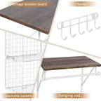 DAOUTIME 2 Set Laundry Room Wall Mounted Shelves With Wire Storage Baskets, Over Washer and Dryer With Hanging Rods and Hooks