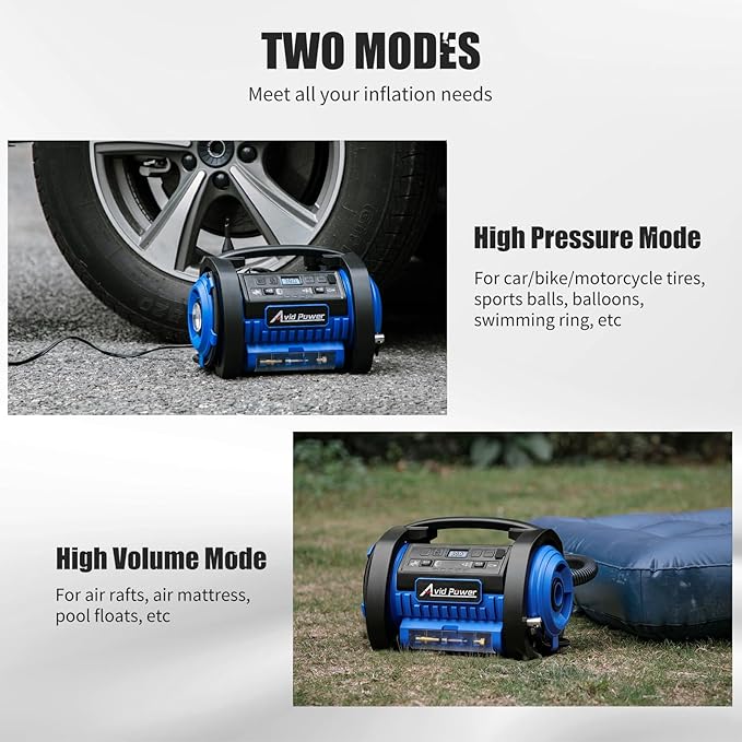 AVID POWER Tire Inflator Portable Air Compressor, 12V DC 110V AC Car Tire Pump, Air Mattress Pump with Inflation and Deflation Modes, Dual Powerful Motors, Digital Pressure Gauge